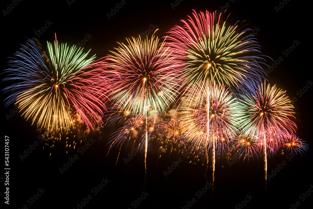 Close-up of colorful fireworks on black background