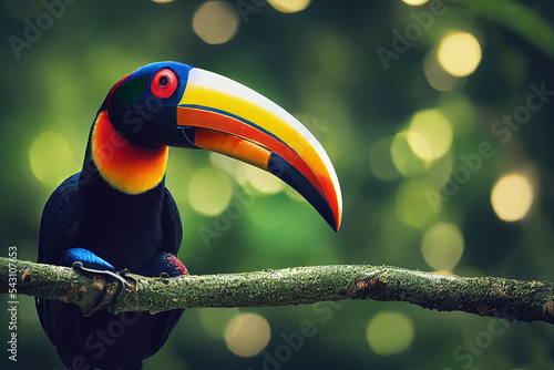 Fototapete Toucan sitting on the branch in the forest