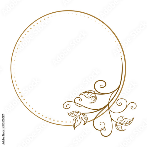 Vector round dotted frame. Ivy leaves and stems decoration.