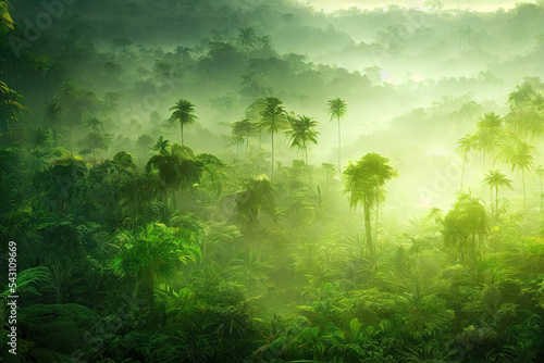 beautiful lush rainforest jungle landscape background © Gbor