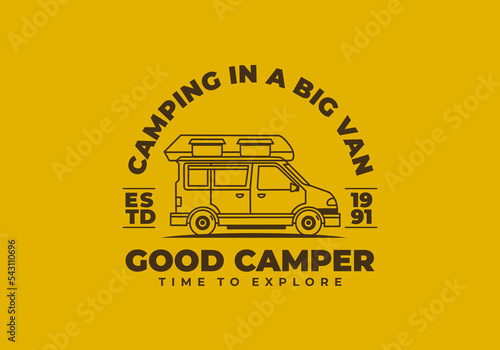 Vintage art illustration of a camper van car