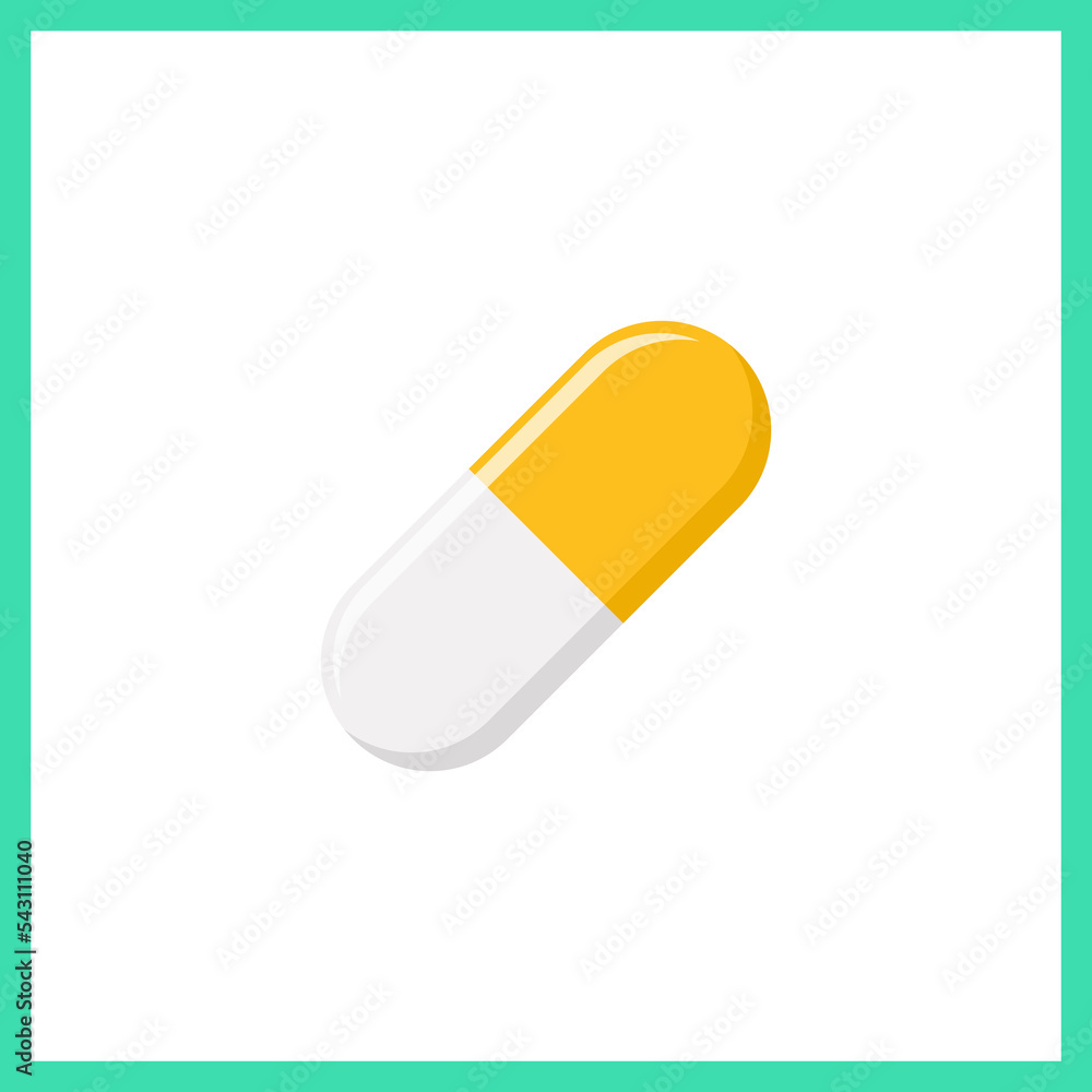 Yellow Pill Capsule, Medicine, vector mark symbols Yellow style. Isolated icon.