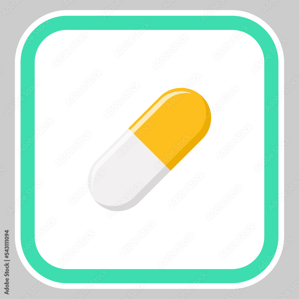Yellow Pill Capsule, Medicine, vector mark symbols Yellow style. Isolated icon.