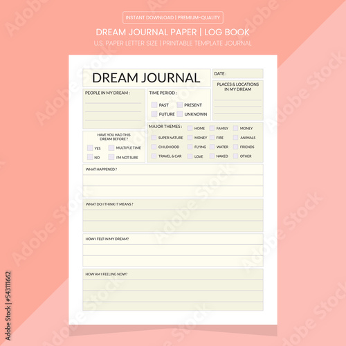 Dream Journal | Dream Diary Notebook Printable Template 