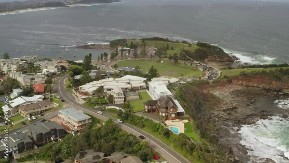 Panoramic view of a beautiful sports park close to a harbour and bay.