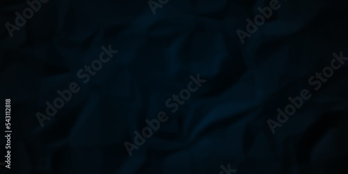 Dark Black facbric paper crumpled texture. dark black  textured crumpled black paper background. panorama black paper texture background, crumpled pattern	 photo