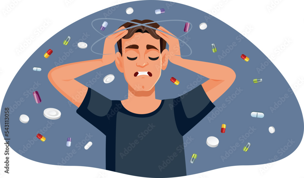 Dizzy Unhealthy Man Suffering a Migraine Vector Illustration. Stressed guy having her head spinning from vertigo symptoms
Dizzy Unhealthy Man Suffering a Migraine Vector Illustration. Stressed guy having her head spinning from vertigo symptoms