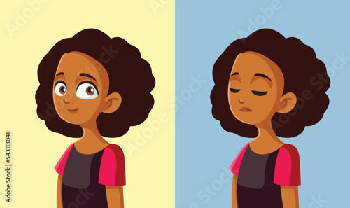 Teenage Girl of African Ethnicity Suffering a Mood Change. Stressed teenage girl feeling happy and unhappy

