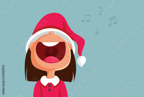 Funny Christmas Girl Singing Loud Carols Vector Cartoon Illustration. Happy caroler performing live having a bad voice 
 photo