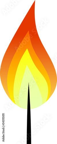 Burnt candle wick isolated vector illustration. Flaming wick vector for logo, icon, sign, symbol, business, design or decoration. Candle flame vector