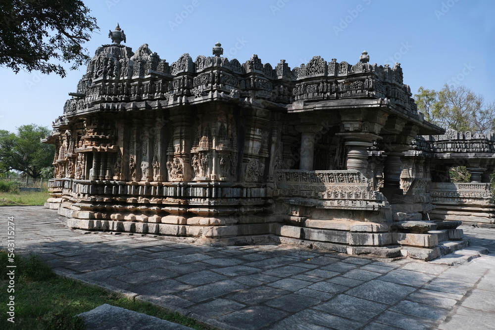 Nageshvara Chennakeshava Temple in the village of Mosale near Hassan city, Karnataka, India, One for Shiva, other for Vishnu, this pair is a set of highly ornamented stone temples. Nageshvara Chennakeshava Temple in the village of Mosale near Hassan city, Karnataka, India, One for Shiva, other for Vishnu, this pair is a set of highly ornamented stone temples.