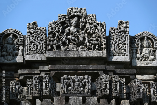 Nageshvara Chennakeshava Temple in the village of Mosale near Hassan city, Karnataka, India, One for Shiva, other for Vishnu, this pair is a set of highly ornamented stone temples. photo