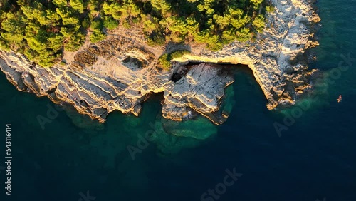natural rocky beach in Croatia, Mediterranean holiday destination in Pula, Croatia, vacation on the Adriatic Sea, Croatian coast