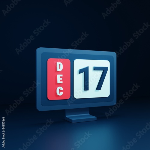 December Calendar Icon 3D Illustration with Desktop Monitor Date December 17 © SMFUI