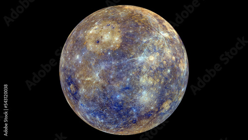 Planet Mercury surface details. View from the space.
