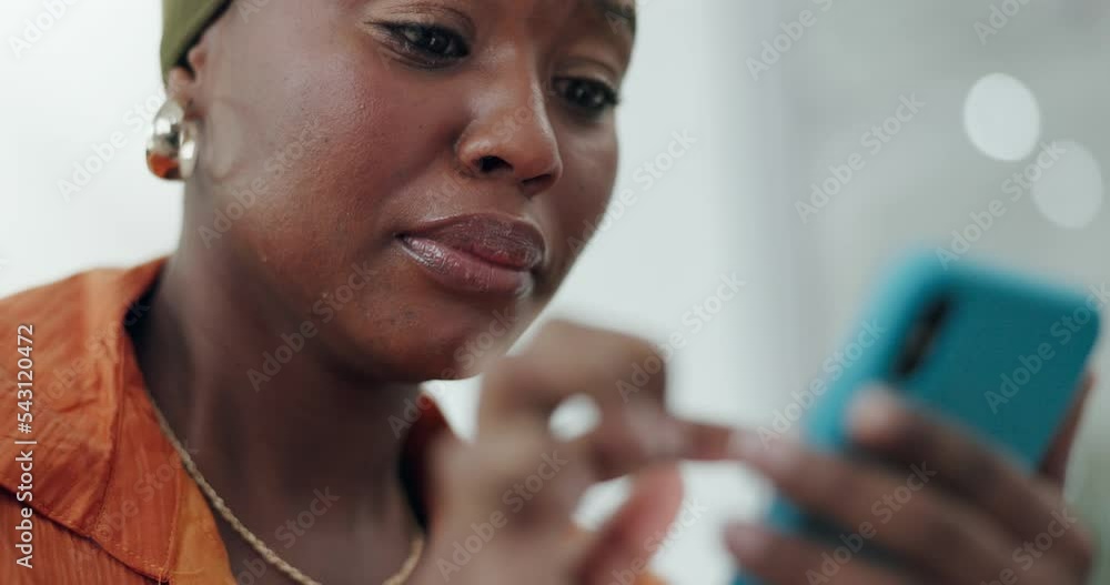 Sad Typing Black woman with smartphone, crying and sad, typing text message or ...