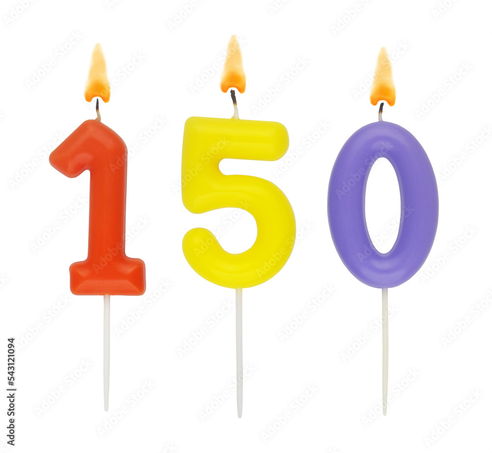 Birthday candles isolated on white background, number 150 Birthday candles isolated on white background, number 150