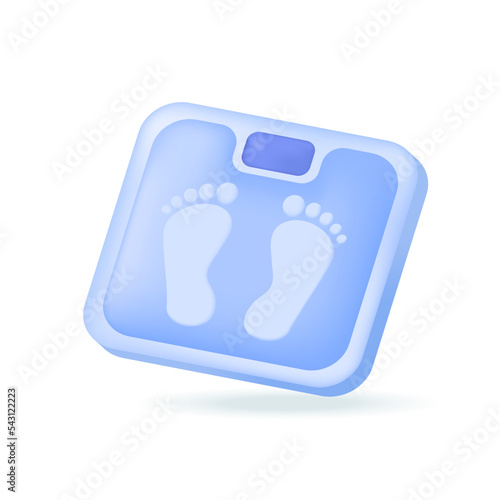 Digital weight scales 3D icon. Electronic device for measuring weight, foot scales analyzer for home bathroom and gym 3D vector illustration on white background. Fitness, obesity, lifestyle concept