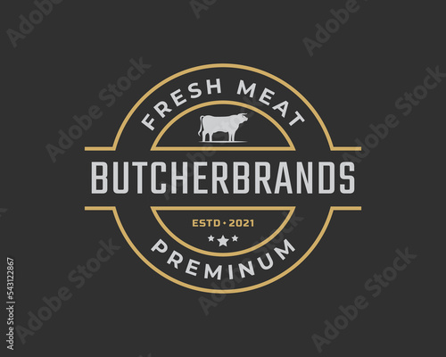 Vintage Retro Badge Emblem Steak House Bull Silhouette Good for Farm or Restaurant Logo Design Linear Style