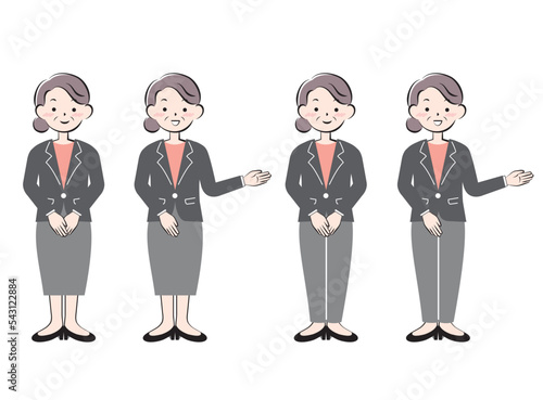 スーツ姿のシニア女性　全身　案内