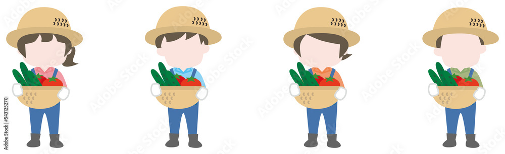 野菜を収穫する農家さんの シンプルなイラストセット