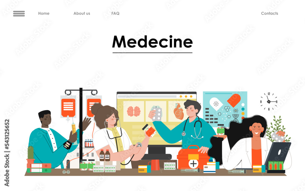 Online medicine service vector landing page design Online medicine service vector landing page design