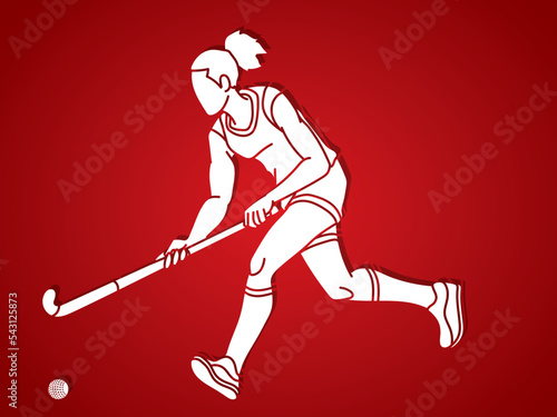 Field Hockey Sport Female Player Action Cartoon Graphic Vector