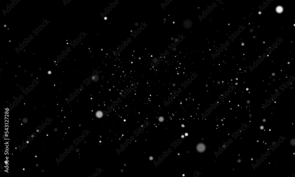 Falling snow at night. Bokeh lights, flying snowflakes in the air. Overlay texture. Snowstorm	
