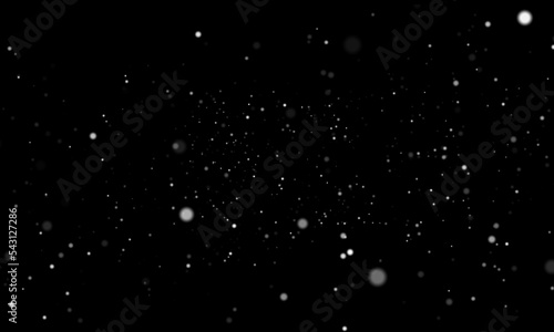Falling snow at night. Bokeh lights, flying snowflakes in the air. Overlay texture. Snowstorm 
