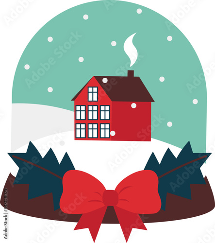 Hygge christmas snowball with cozy house doodle icon.