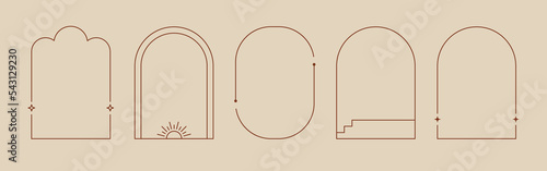 Boho mystic arch frame set. Minimal line style arch, oval shape boho frame with star, geometric element for badge, logo design. Vector illustration. photo