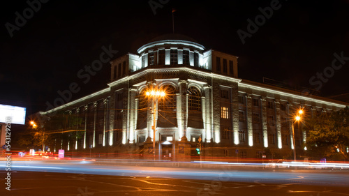medical university in the evening lights, Yerevan, Armenia