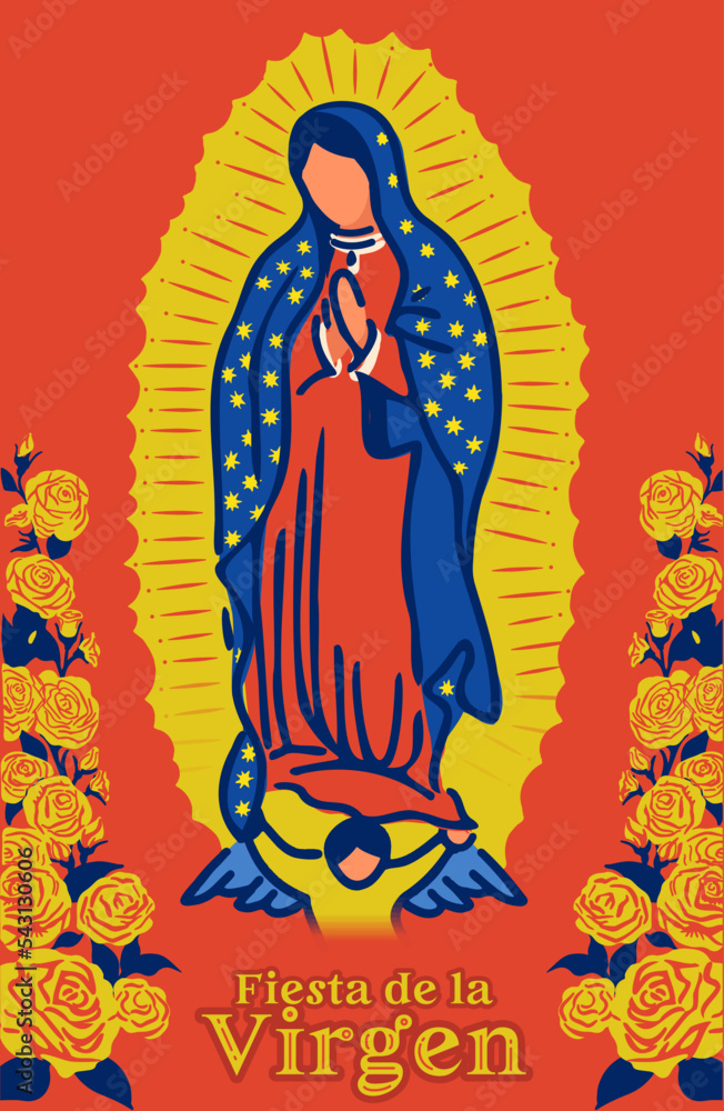 Our Lady of Guadalupe, Empress of America. Virgen de Guadalupe with a frame of roses. Feast of