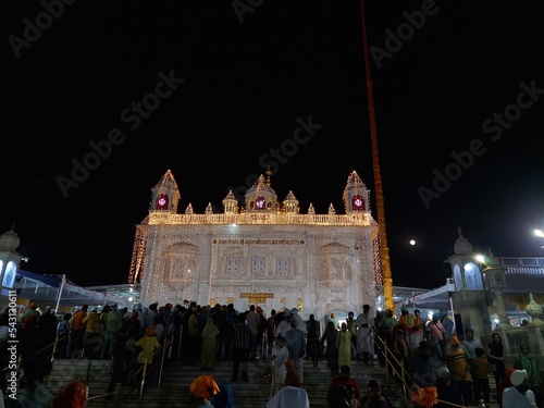 Night view of Takhat Sachkhand Shri Hazur Abchalnagar Sahib is the main Gurudwara of Nanded  photo