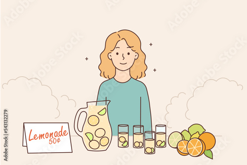 Small girl sell lemonade outdoors