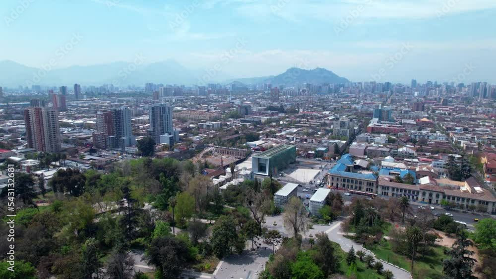 Aerial view of Barrio Yungay and Quinta Normal park, Santiago, Chile on a sunny day. Aerial view of Barrio Yungay and Quinta Normal park, Santiago, Chile on a sunny day.