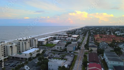Jacksonville Beach FL Neighborhood at Sunset - Aerial Tracking Left photo