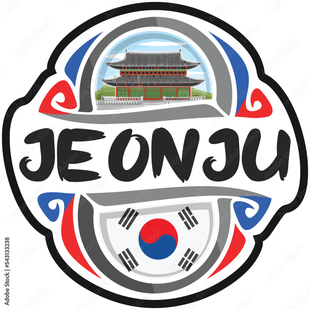 Jeonju South Korea Flag Travel Souvenir Sticker Skyline Landmark Logo Badge Stamp Seal Emblem EPS