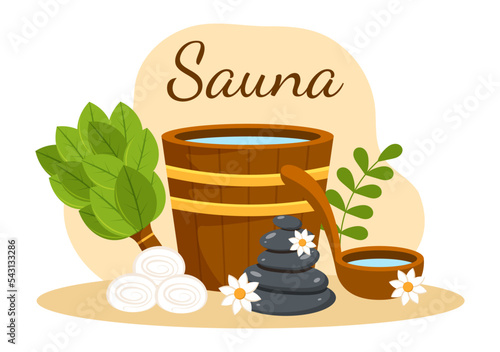 Sauna and Steam Room with People Relax, Washing Their Bodies, Steam or Enjoying Time in Flat Cartoon Hand Drawn Templates Illustration