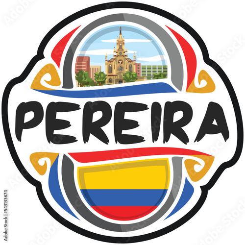Pereira Colombia Flag Travel Souvenir Sticker Skyline Landmark Logo Badge Stamp Seal Emblem SVG EPS photo