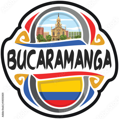 Bucaramanga Colombia Flag Travel Souvenir Sticker Skyline Landmark Logo Badge Stamp Seal Emblem EPS photo