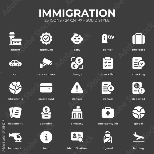 Immigration Icon Pack With Black Color