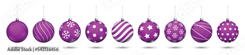 Purple christmas balls decoration isolated on white background.
