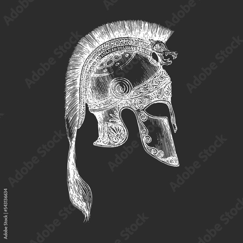 Ancient Greek warrior helmet, sketch in vector