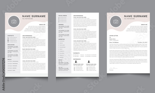 Resume Template, Clean Modern CV and Cover Letter Layout Vector Template for Business Job Applications cv template design 