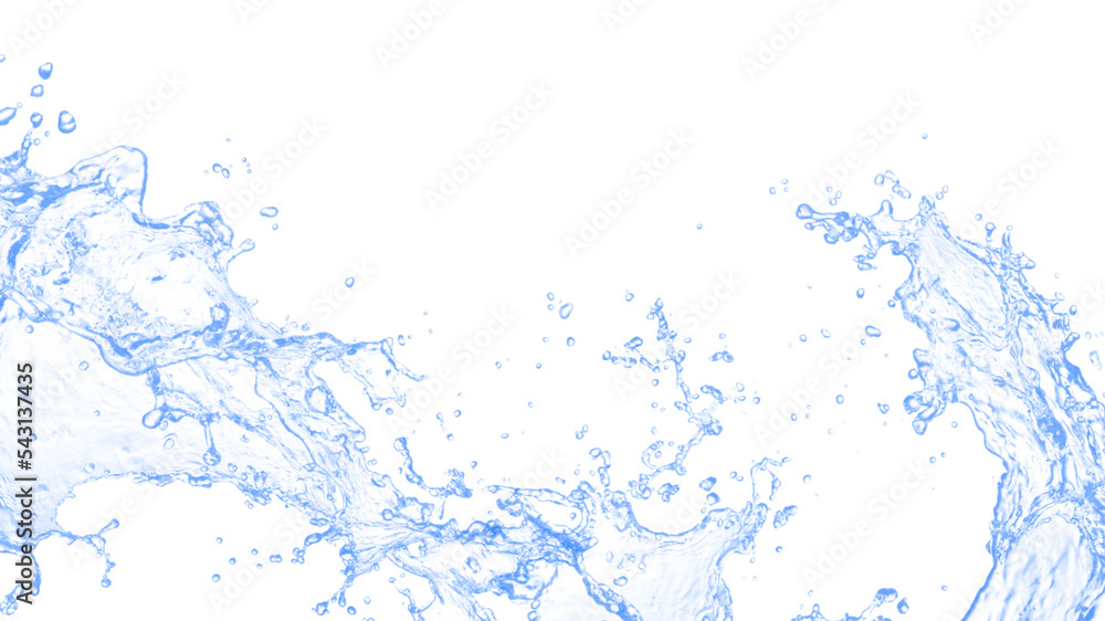 Obraz premium Blue water splash and Wave with bubbles drink on white background. Splashing water on a white background, natural water, purified water, refreshing, bright, copy space, banner-3d Rendering