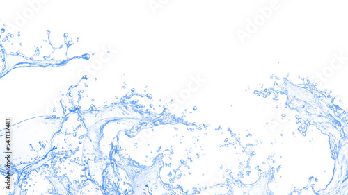Blue water splash and Wave with bubbles drink on white background. Splashing water on a white background  natural water  purified water  refreshing  bright  copy space  banner-3d Rendering