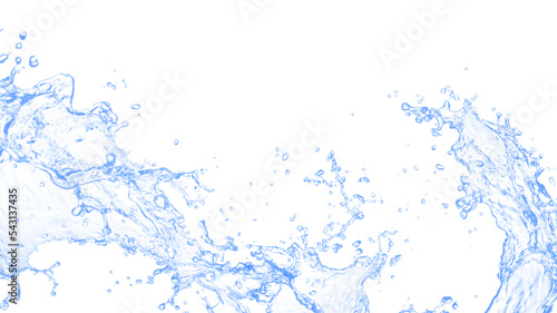 Blue water splash and Wave with bubbles drink on white background. Splashing water on a white background, natural water, purified water, refreshing, bright, copy space, banner-3d Rendering