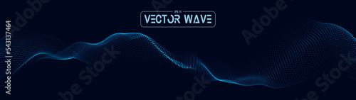 A moving digital 3d wave. Futuristic dark background with dynamic blue particles. The concept of big data. Cyberspace. Vector illustration.