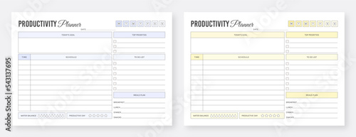 Productivity Planner Template Design. Daily planner template design. Daily Productivity Planner. Horizontal Planner Template Design. Minimalist planners template. Organizer & Schedule Planner.